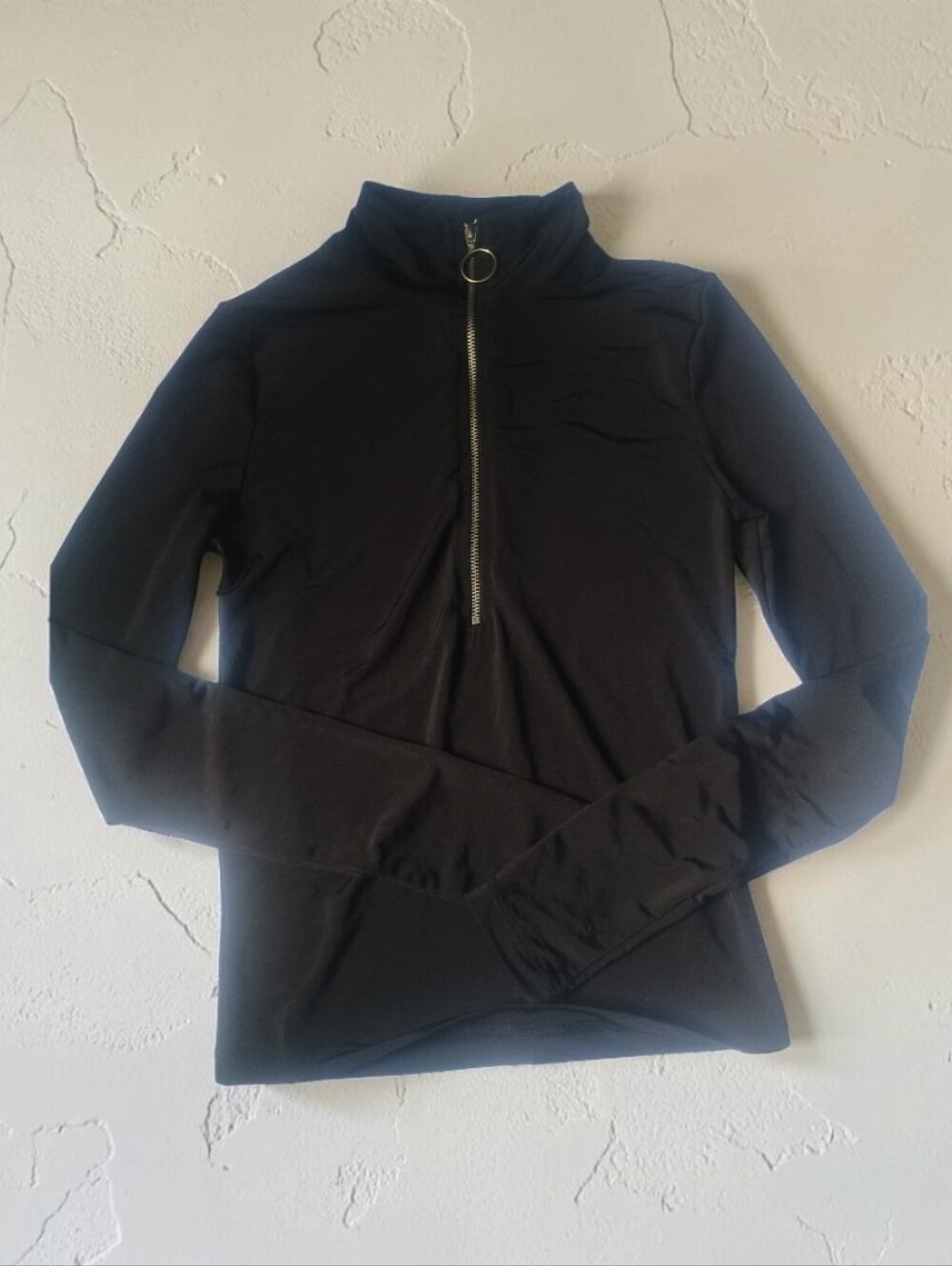 Urban Outfitters Black Long Sleeve Half-Zip Top with Ring Pull